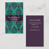 Stijlvol Paars en Groen Damask Visitekaartje (Voorkant / Achterkant)