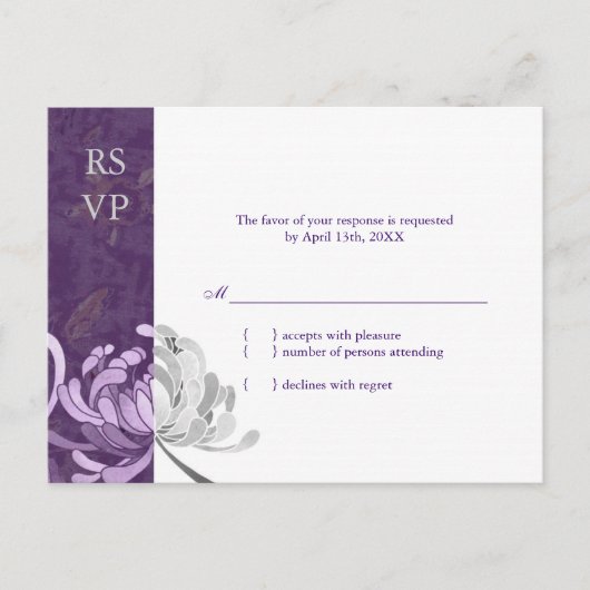 Stijlvol Paars en wit Floral Wedding RSVP Uitnodiging Briefkaart (Voorkant)