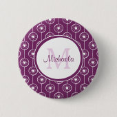 Stijlvol Paars en wit monogram met naam Ronde Button 5,7 Cm (Voorkant)