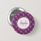 Stijlvol Paars en wit monogram met naam Ronde Button 5,7 Cm (Voorkant /achterkant)