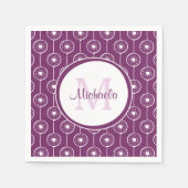 Stijlvol Paars en wit monogram met naam Servetten (Voorkant)