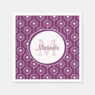 Stijlvol Paars en wit monogram met naam Servetten