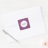 Stijlvol Paars en wit monogram met naam Vierkante Sticker (Envelop)