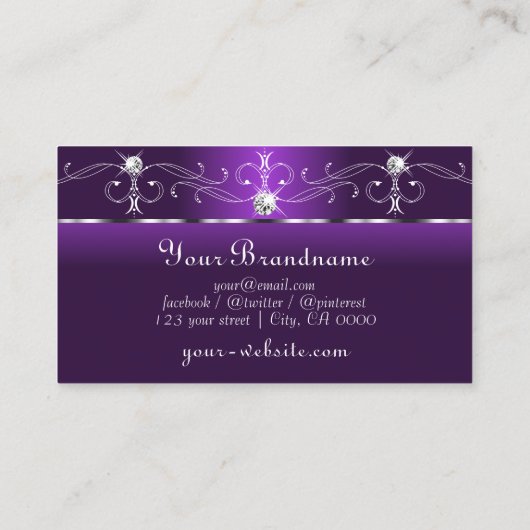 Stijlvol Paars en wit vierkant juwelen monogram Visitekaartje (Achterkant)