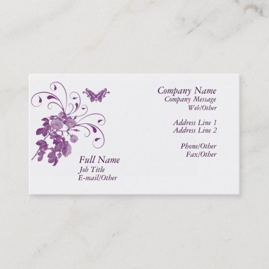 Stijlvol Paars Floral Business Card-sjabloon Visitekaartje (Voorkant)