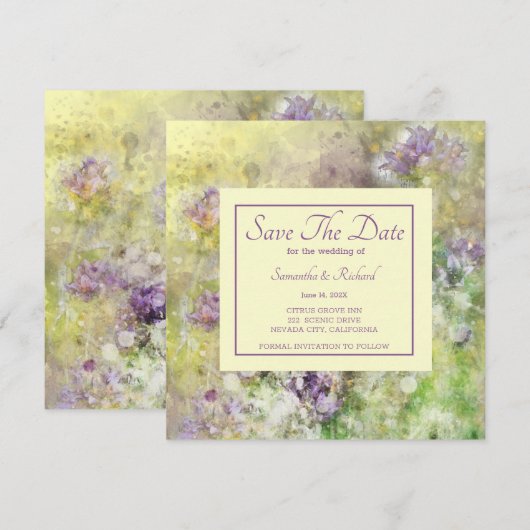 Stijlvol Paars Floral Save The Date (Voorkant / Achterkant)