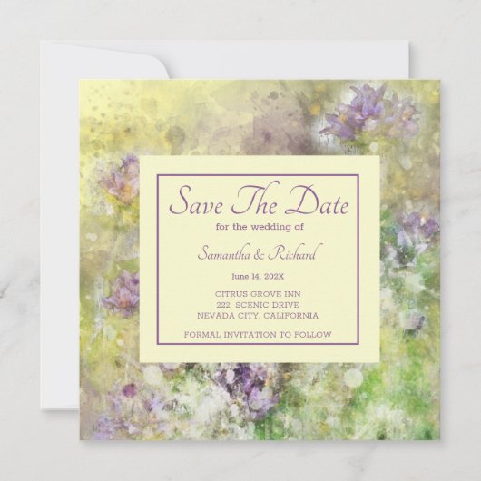 Stijlvol Paars Floral Save The Date (Voorkant)