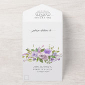 Stijlvol Paars Floral Waterverf Foto bruiloft All In One Uitnodiging (Buitenkant)