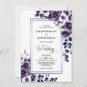 Stijlvol Paars Floral Wedding Kaart (Voorkant)
