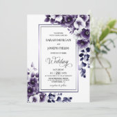 Stijlvol Paars Floral Wedding Kaart (Staand voorkant)