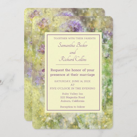 Stijlvol Paars Floral Wedding Kaart (Voorkant / Achterkant)