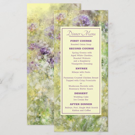 Stijlvol Paars Floral Wedding Menu (Voorkant / Achterkant)