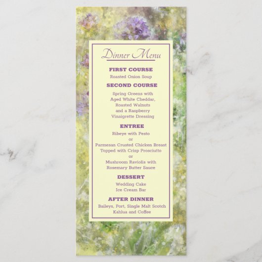 Stijlvol Paars Floral Wedding Menu (Voorkant)