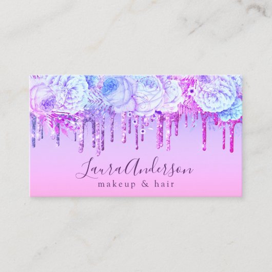 Stijlvol paars glitter druppelt make-up en haar visitekaartje (Voorkant)