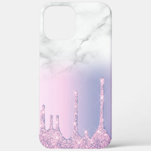 Stijlvol paars glitter druppelt ombre witte marmer Case-Mate iPhone case