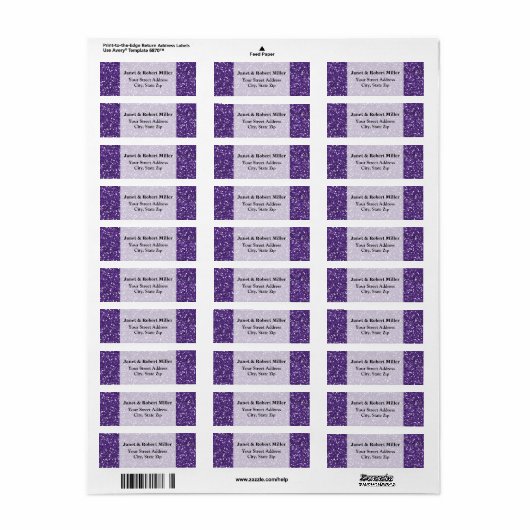 Stijlvol Paars glitter Etiket (Full Sheet)