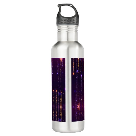 Stijlvol Paars Glitter Gold Mogern Sparkl Waterfles (Achterkant)