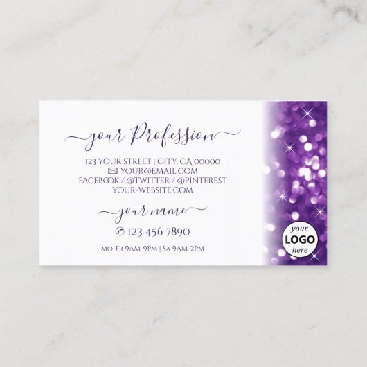 Stijlvol Paars glitter met Logo Visitekaartje (Achterkant)
