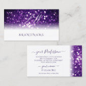 Stijlvol Paars glitter-monogram Visitekaartje (Voorkant / Achterkant)