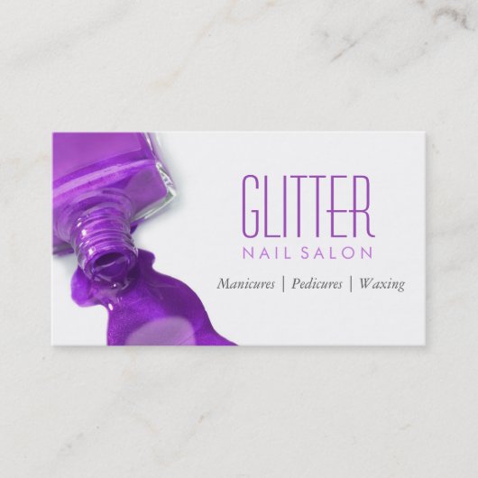 Stijlvol Paars glitter Nail Salon Mesture Visitekaartje (Voorkant)