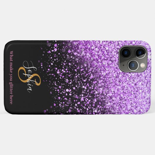 Stijlvol Paars Glitter Persoonlijk Monogram Case-Mate iPhone Case (Achterkant (horizontaal))