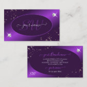 Stijlvol Paars Glitter Stars Diamonds en Monogram Visitekaartje (Voorkant / Achterkant)