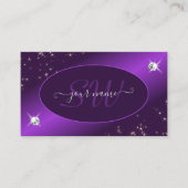 Stijlvol Paars Glitter Stars Diamonds en Monogram Visitekaartje (Voorkant)