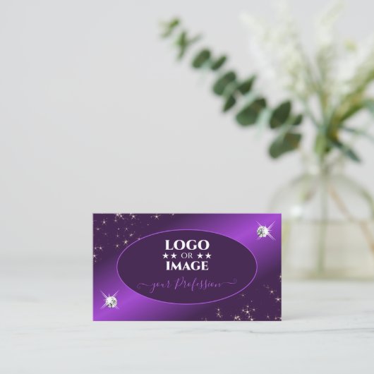 Stijlvol Paars Glitter Stars Diamonds met Logo Visitekaartje (Staand voorkant)