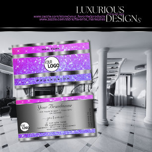 Stijlvol Paars glitter Stars Logo Silver Visitekaartje