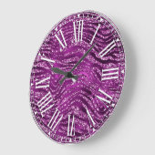 Stijlvol Paars glitter Wild Tiger Stripes Patroon Grote Klok (Hoek)