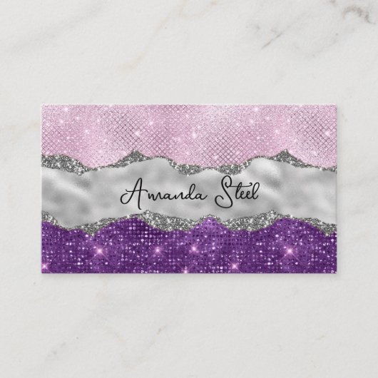 Stijlvol Paars glittery Silver Visitekaartje (Voorkant)