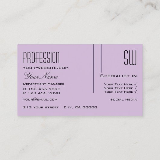 Stijlvol Paars Lila met Initialen Professional Visitekaartje (Achterkant)