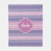 Stijlvol Paars nit patroon met monogram en naam Fleece Deken (Voorkant)