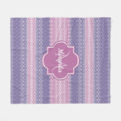 Stijlvol Paars nit patroon met monogram en naam Fleece Deken (Voorkant (Horizontaal))