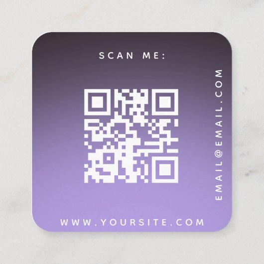 Stijlvol Paars Ombre RSVP QR Code Weddenschap Chic Informatiekaartje (Achterkant)