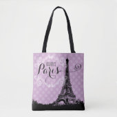 Stijlvol Paars Paris Eiffel Tower Monogram Naam Tote Bag (Voorkant)
