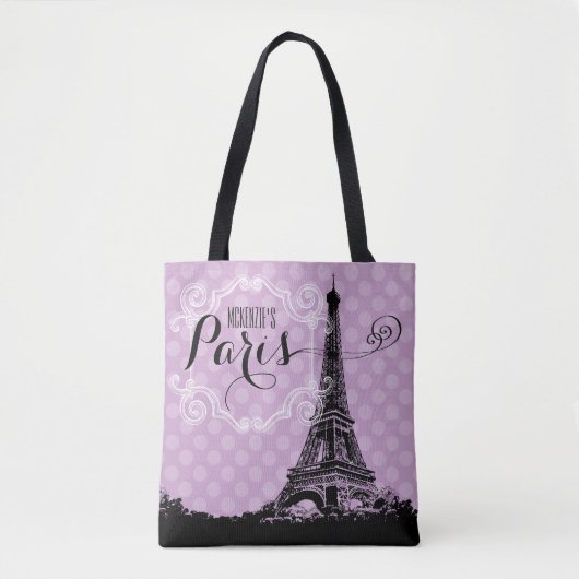 Stijlvol Paars Paris Eiffel Tower Monogram Naam Tote Bag (Voorkant)
