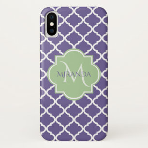 Stijlvol Paars Quatrefoil en noem Groen Monogram Case-Mate iPhone Case