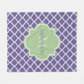 Stijlvol Paars Quatrefoil en noem Groen Monogram Fleece Deken (Voorkant (Horizontaal))