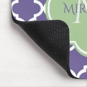 Stijlvol Paars Quatrefoil en noem Groen Monogram Muismat (Hoek)