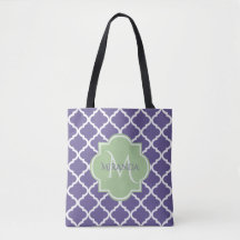 Stijlvol Paars Quatrefoil en noem Groen Monogram