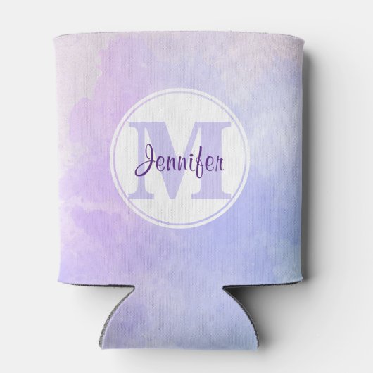 Stijlvol Paars Roze Blauwe Waterverf Monogram Blikjeskoeler (Achterkant)