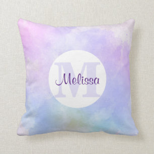 Stijlvol Paars Roze Blauwe Waterverf Monogram Kussen