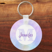 Stijlvol Paars Roze Blauwe Waterverf Monogram Sleutelhanger (Voorkant)