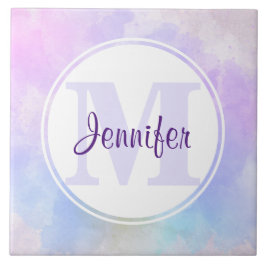 Stijlvol Paars Roze Blauwe Waterverf Monogram Tegeltje