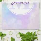 Stijlvol Paars Roze Blauwe Waterverf Monogram Theedoek (Gevouwen)