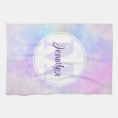 Stijlvol Paars Roze Blauwe Waterverf Monogram Theedoek (Horizontaal)