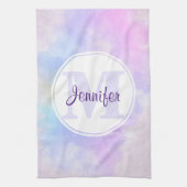 Stijlvol Paars Roze Blauwe Waterverf Monogram Theedoek (Verticaal)