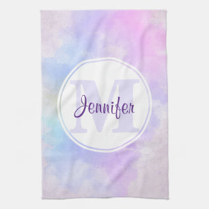 Stijlvol Paars Roze Blauwe Waterverf Monogram Theedoek