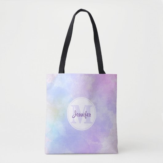 Stijlvol Paars Roze Blauwe Waterverf Monogram Tote Bag (Voorkant)